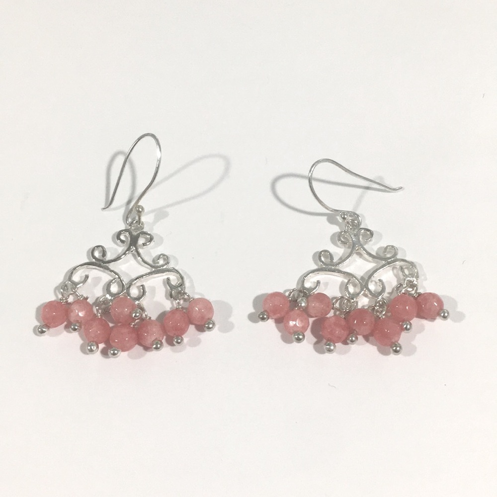 Vintage Sterling 925 Pink Stone Dangling Earrings